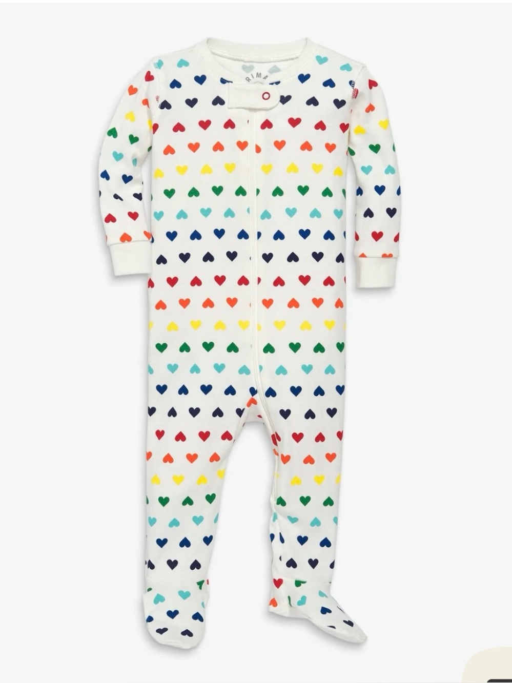 Primary Rainbow Heart Footed One-Piece Sleeper White 18 to 24 months